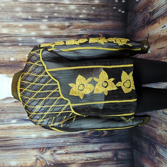 Sandy Starkman sz L Extremely Rare 100% Silk Button Down Sheer Beaded Blouse - Picture 7 of 9